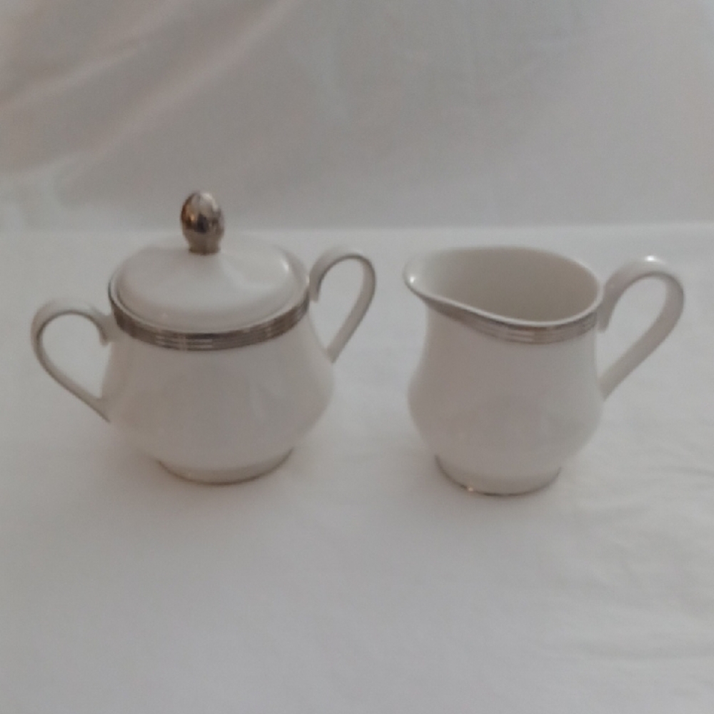 CHARTER CLUB For Macy's White and Platinum Sugar Bowl and Creamer Set